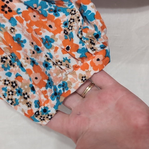 Ann Taylor Blue Orange Bright Floral Print Short Sleeve Blouse Size Extra Large - Picture 3 of 5